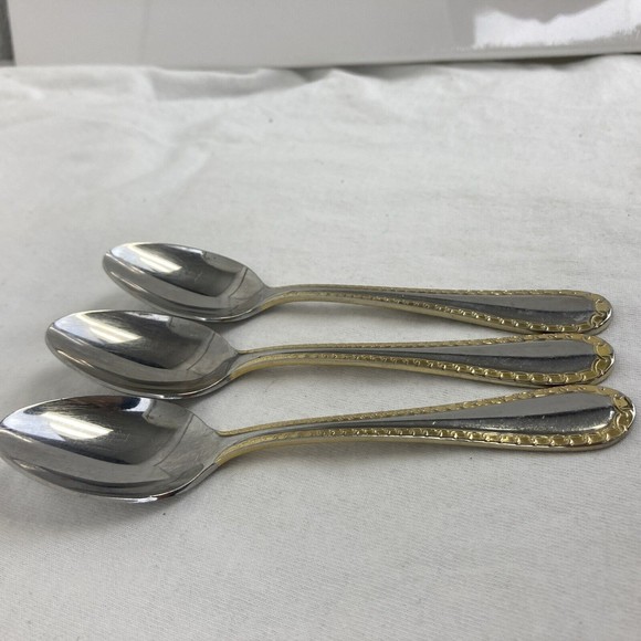 3 Retroneu GOLD ACCENT Chain 6”Spoons 18/8 Korea Stainless Flatware-GreatQuality - Picture 5 of 11